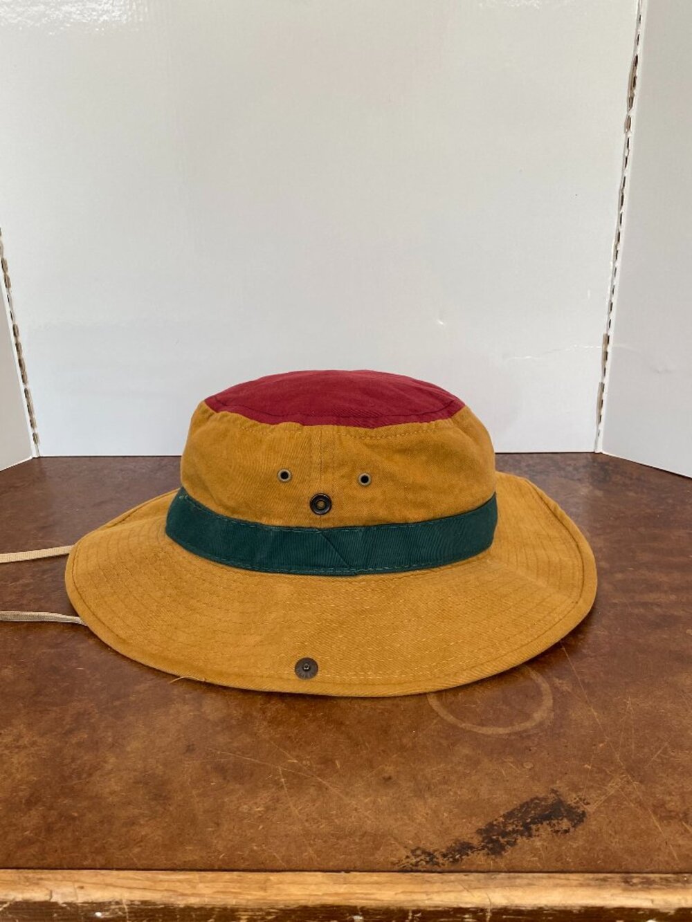 Vintage Color Block Bucket Boonie Neff Hat Made in USA Red Yellow Green